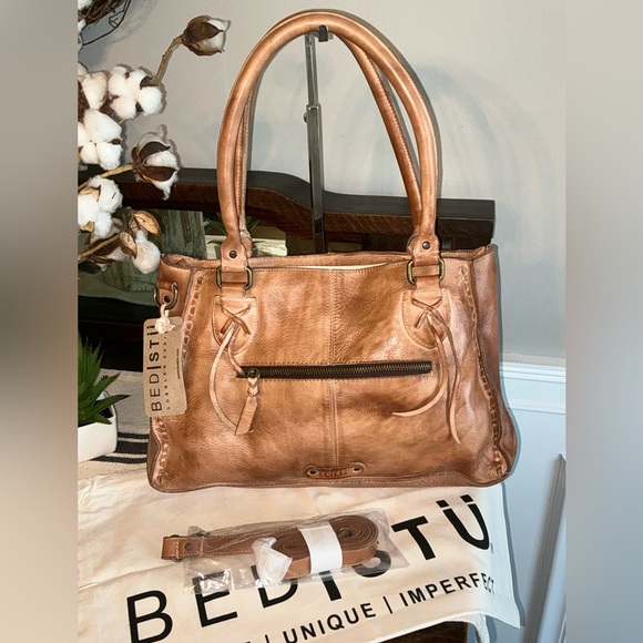 NWT Bed Stu Rockababy Leather Satchel Crossbody Shoulder Bag Tan Rustic $295 - Picture 2 of 13
